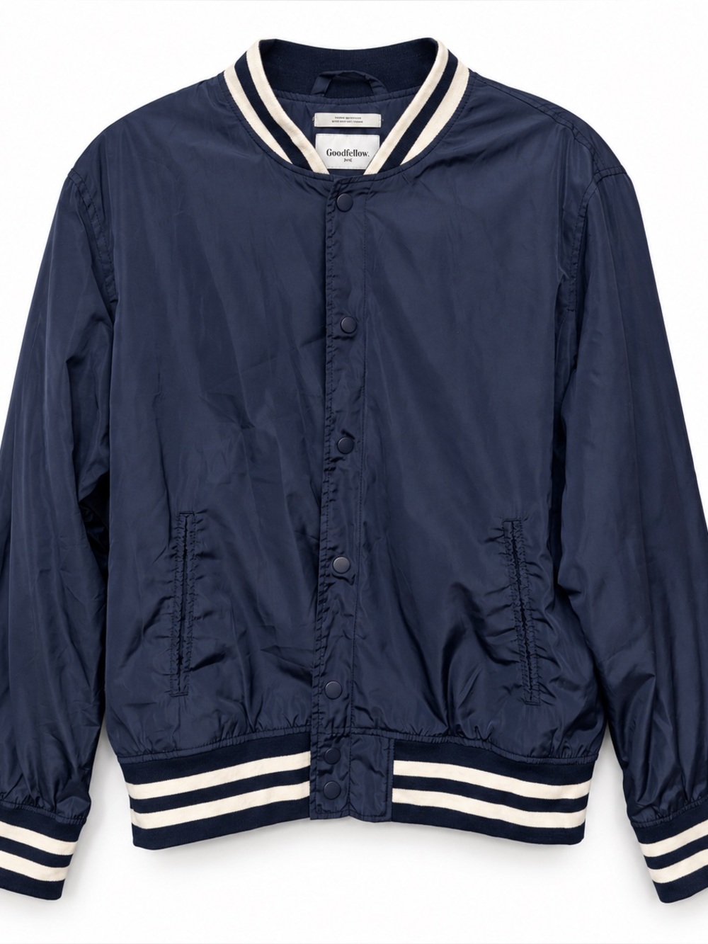Goodfellow & Co Navy Water Resistant Snap Front Varsity Bomber Jacket